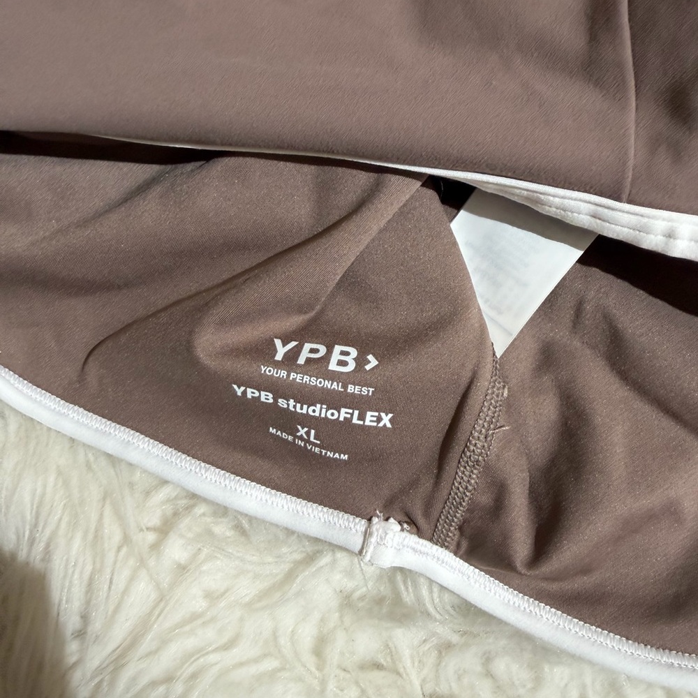 NWT Abercrombie & Fitch XL YPB Studio Flex Sports Bra Brown White Workout - Picture 5 of 6